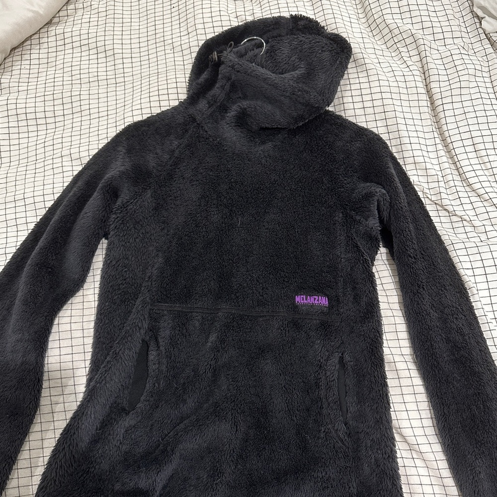 Melanzana womens Hi Loft Hoody in dark grey medium